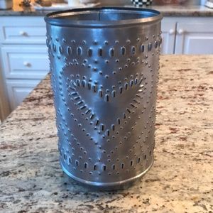 Country Cottage Primitive Farmhouse Pierced Tin Candle Holder w/ Hearts